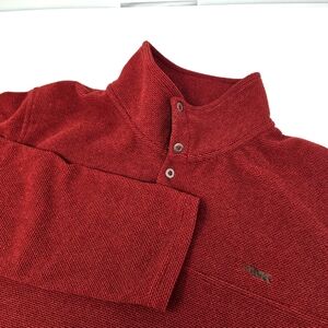 Mountain Khakis 1/4 Snap Waffle Knit Red Pullover Sweater Fleece Men Size Large.